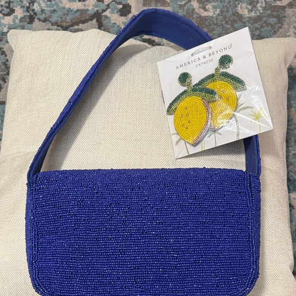 Beaded Blue and Yellow Fruit Design Bag - Picture 2 of 7